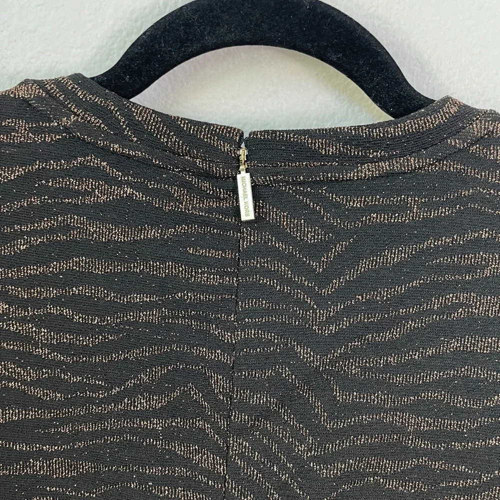 Michael Kors Womens Small Metallic Animal Print Flounce Hem Dress Long Sleeve‎